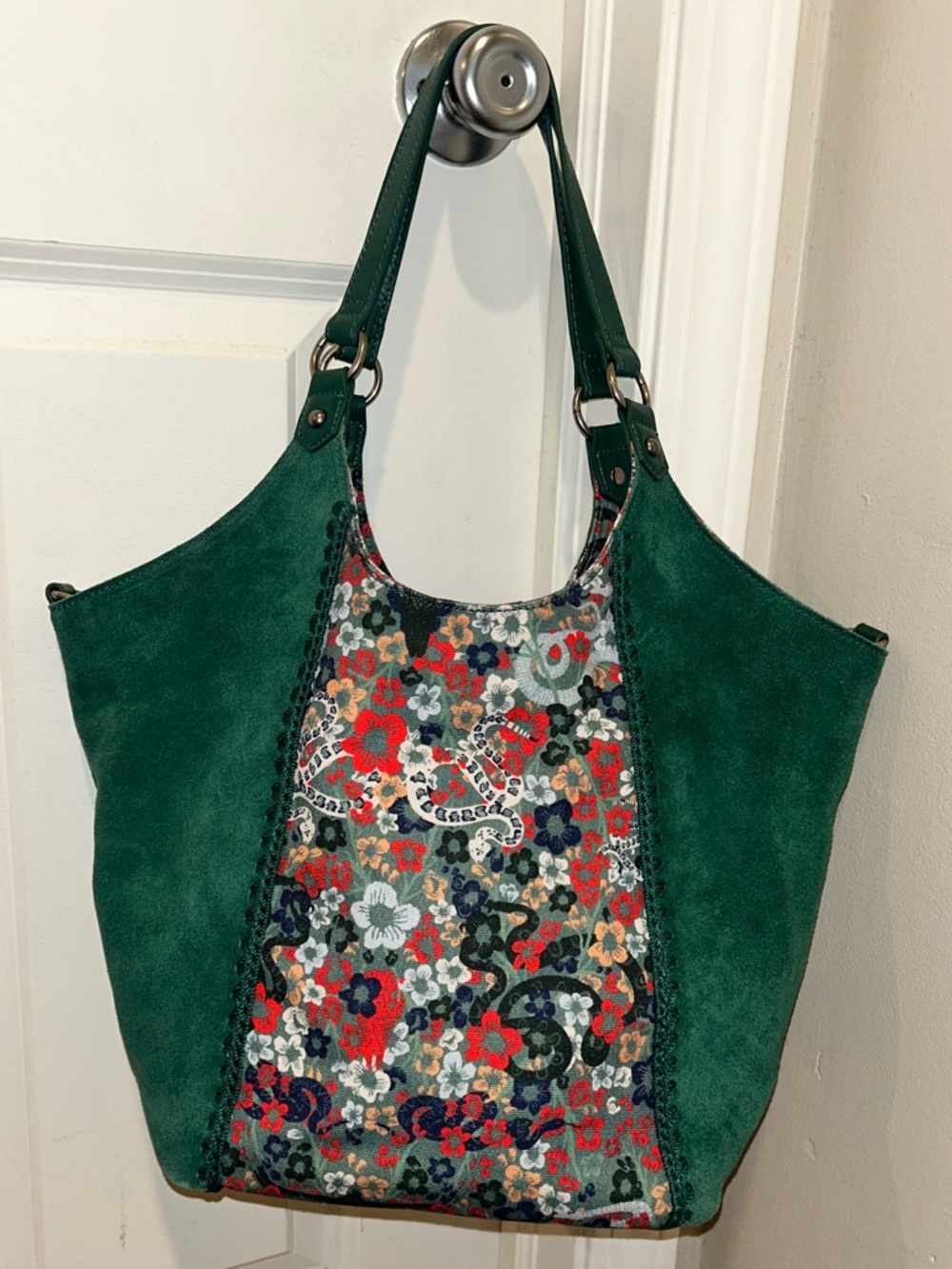 EUC The Sak Roma Emerald Mojave Garden Shopper Suede Leather Tote Shoulder Bag - Picture 2 of 16